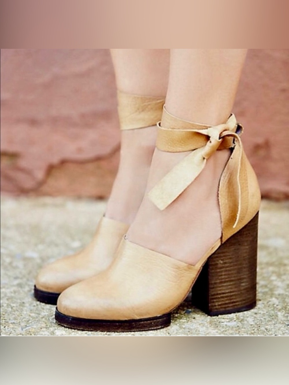 Free People Cora Ankle Tie Wrap Heels Natural Genuine Leather Boho Western 39